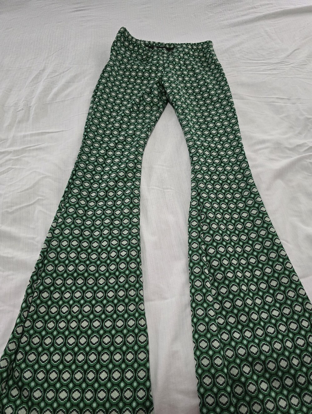 Green Patterned Women's Flared Pants